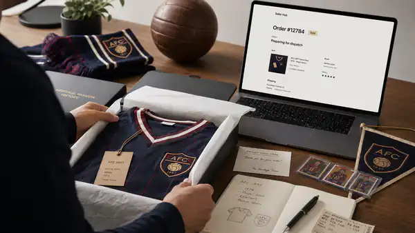 Vitrine iluminada com camisas históricas de futebol