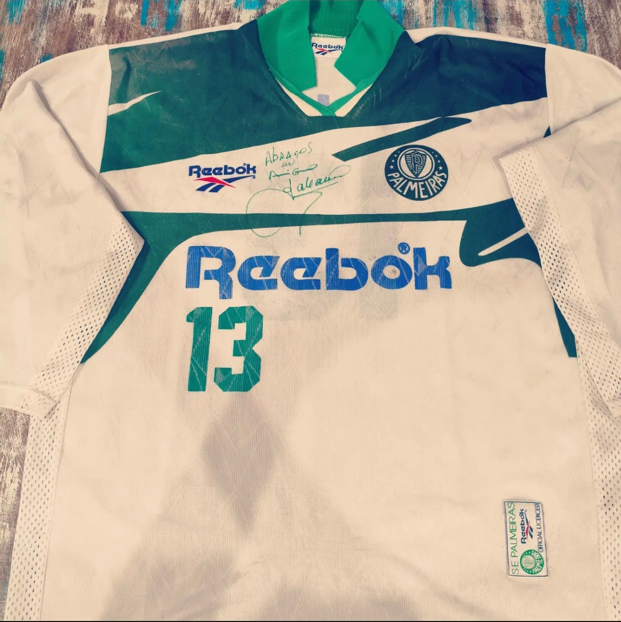Camisa Palmeiras 1996/97 Futsal DE JOGO autografada pelo Lendário Galeano